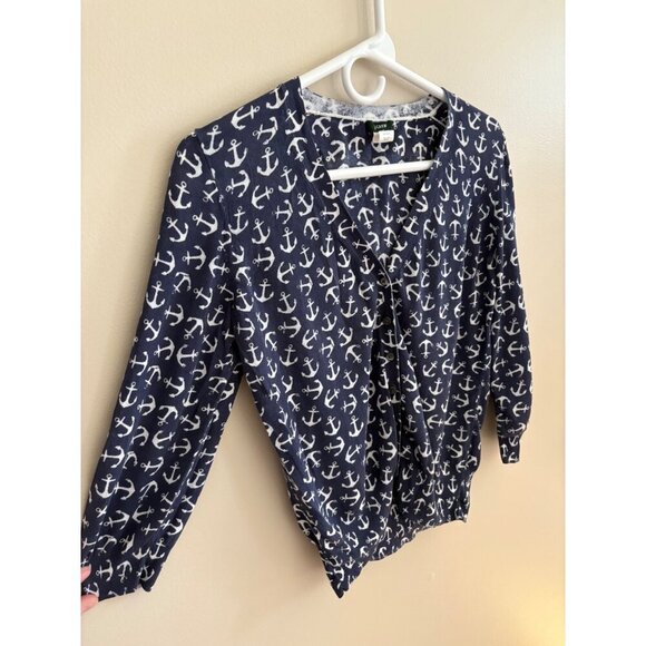 J. Crew Lightweight Gauzy Summer Cardigan Navy and White Anchor Print Size Small - Picture 6 of 11